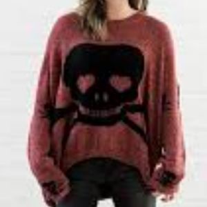 Mayberrys Pink Black Skull Knitted Loose Fit Sweater sz S M